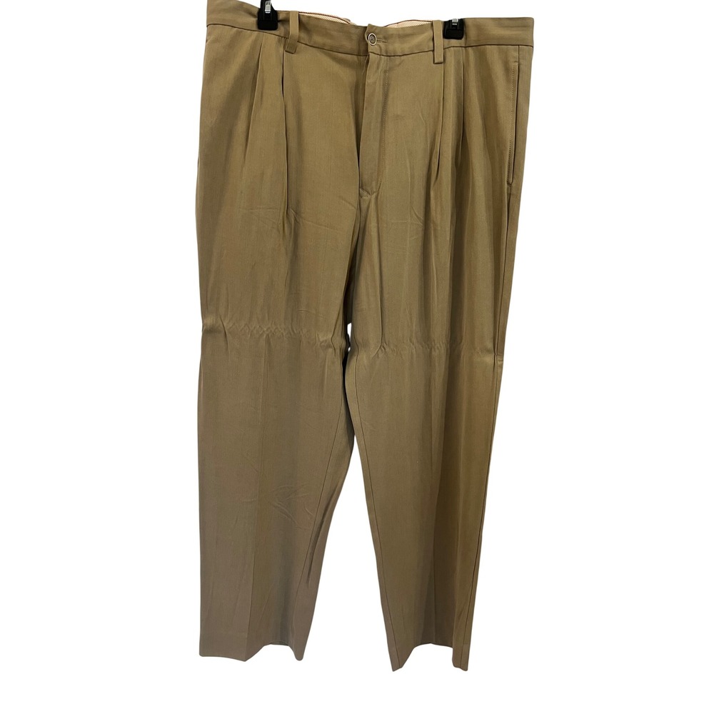Tommy Bahama Mens 38x30 Silk Bamboo Herringbone Pleated Trousers Khaki Tan Pants